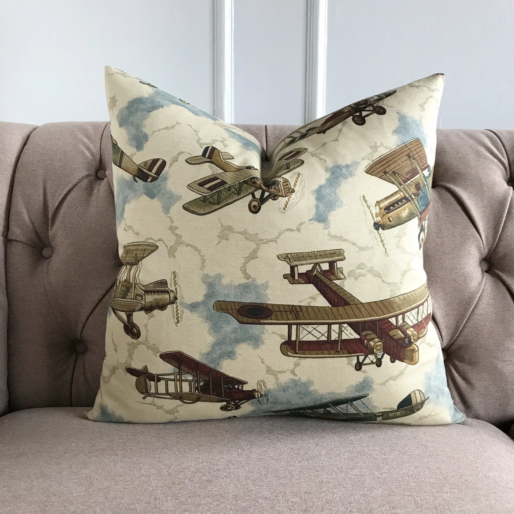 Vintage Aviator Print Throw Pillow Cover