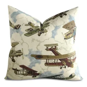 Vintage Aviator Print Throw Pillow Cover