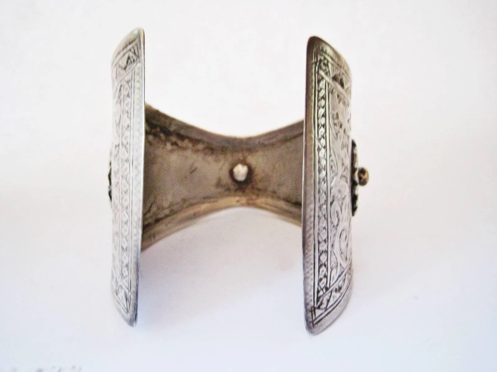 Vintage Berber Enamel and Silver Moroccan Flared Cuff