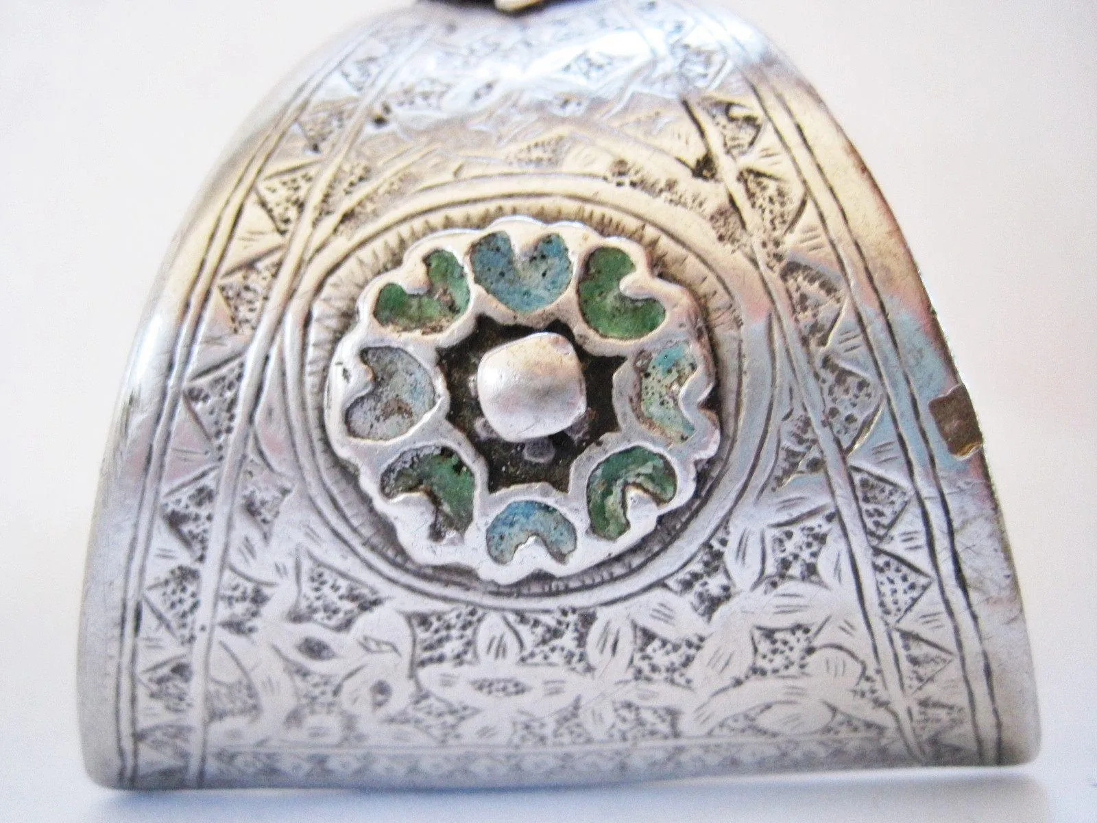 Vintage Berber Enamel and Silver Moroccan Flared Cuff