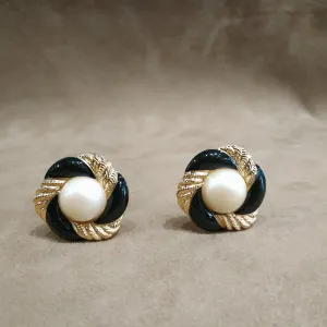 Vintage black enamel pearl Earrings