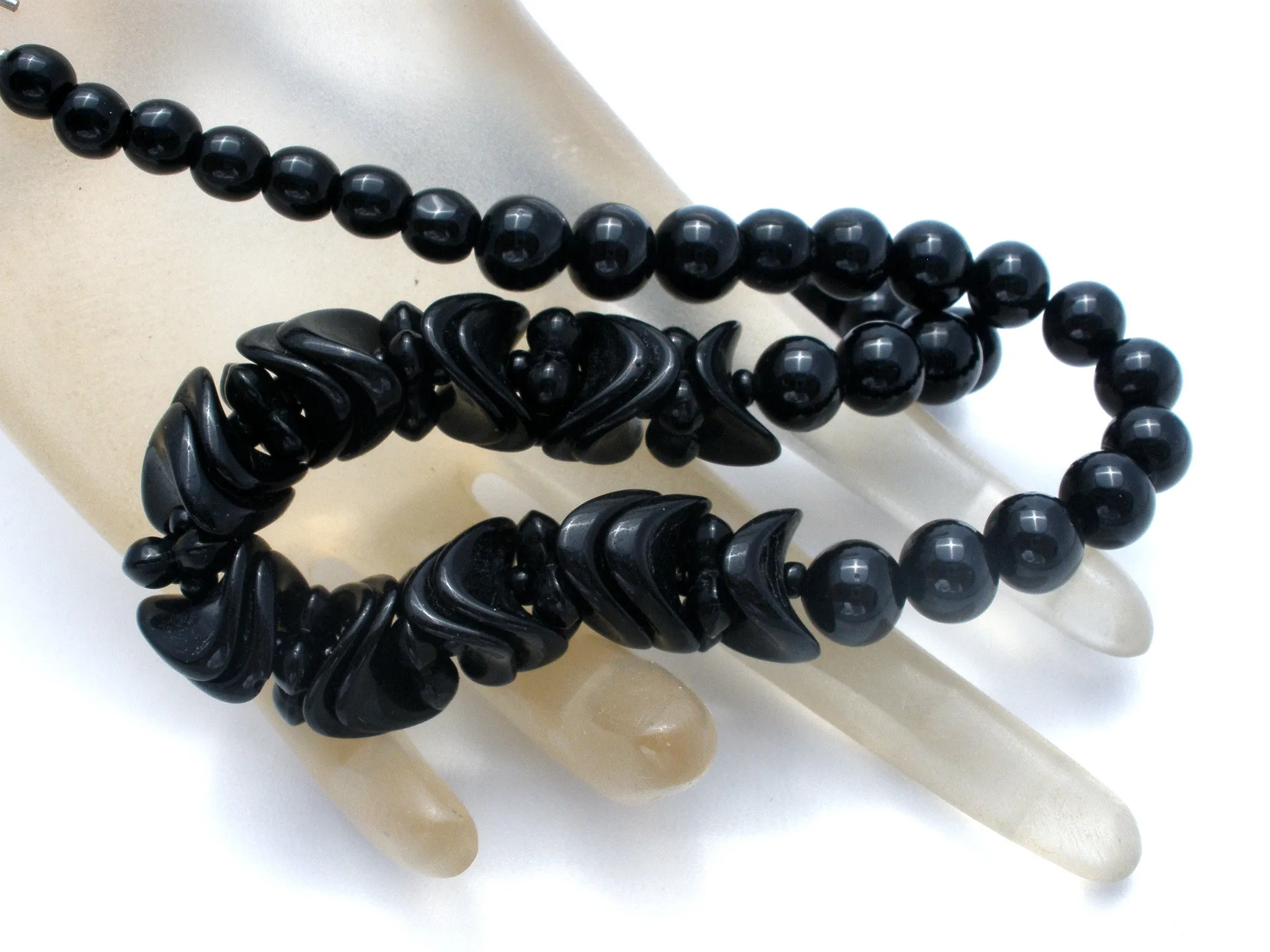 Vintage Black Glass Bead Necklace 19"