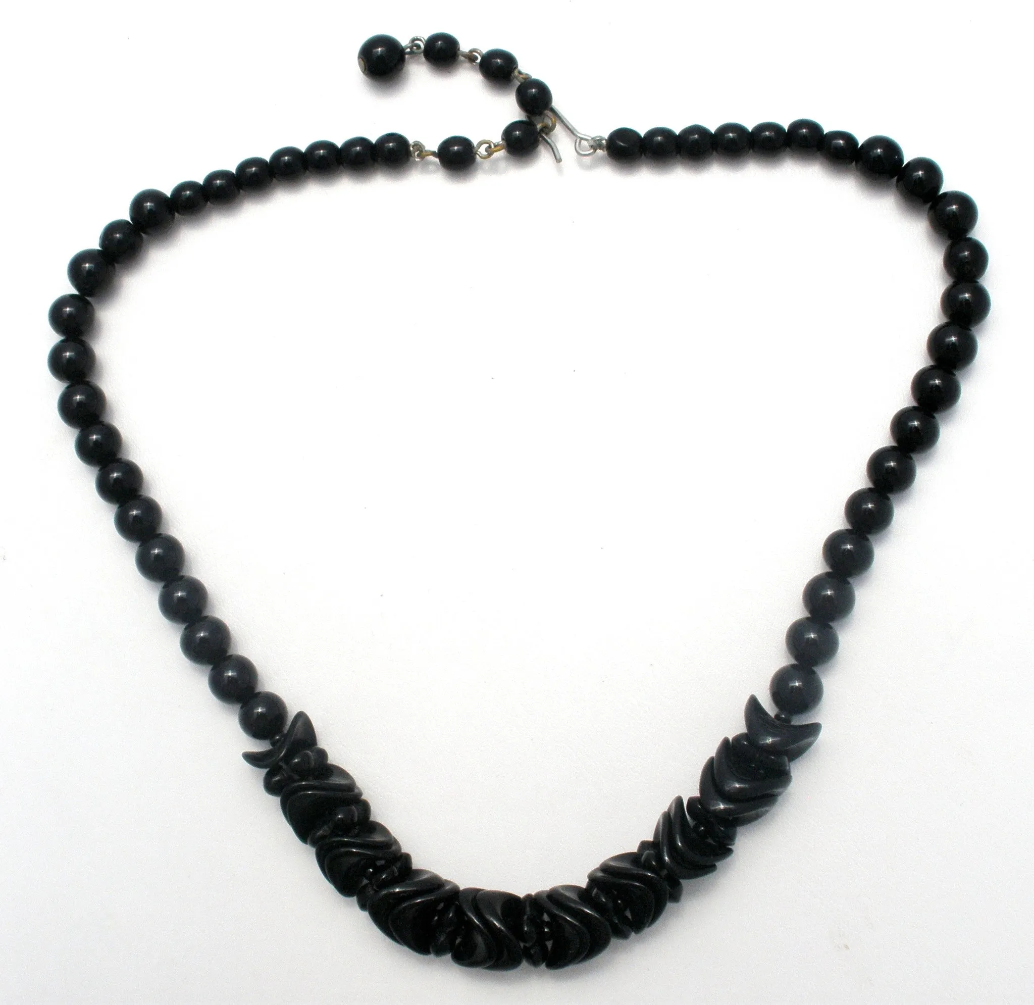 Vintage Black Glass Bead Necklace 19"