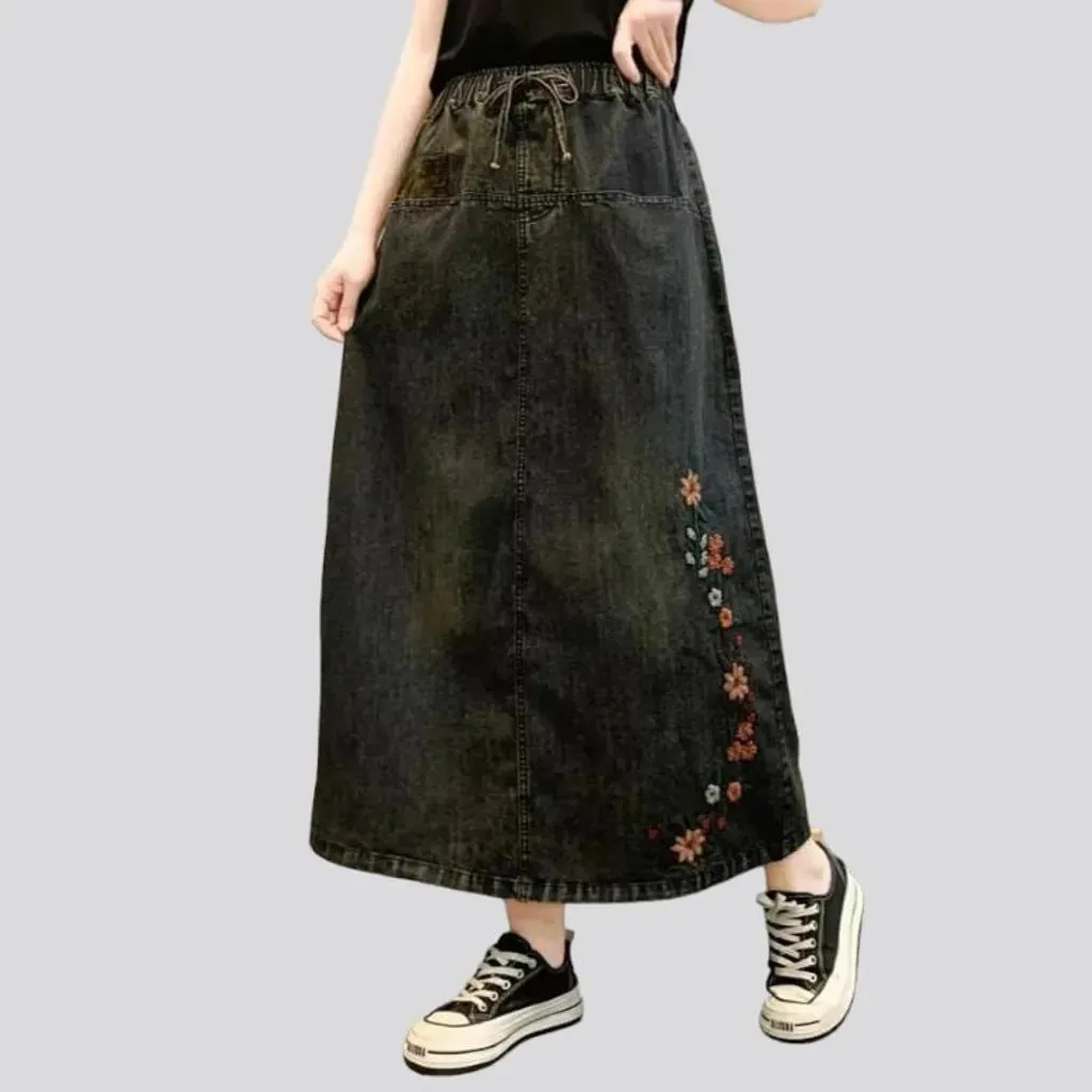 Vintage boho jean skirt for women