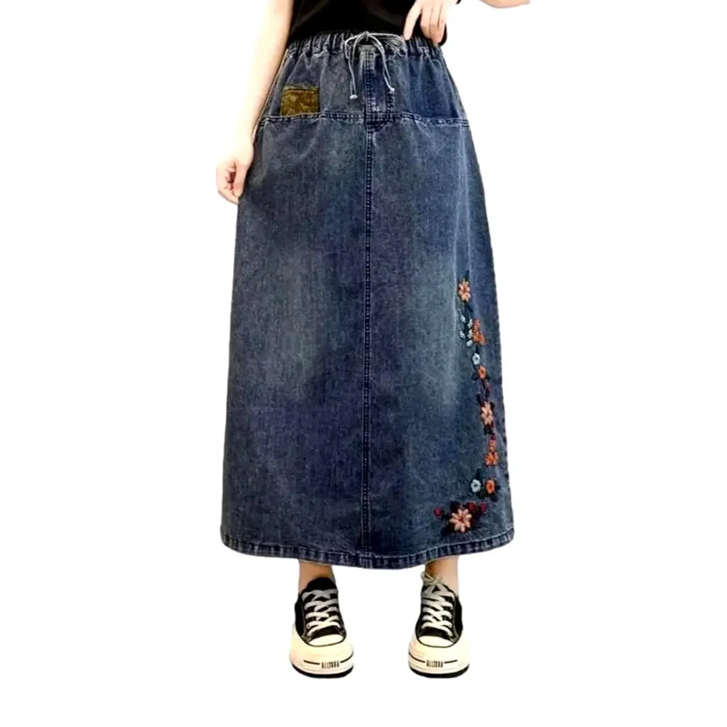 Vintage boho jean skirt for women