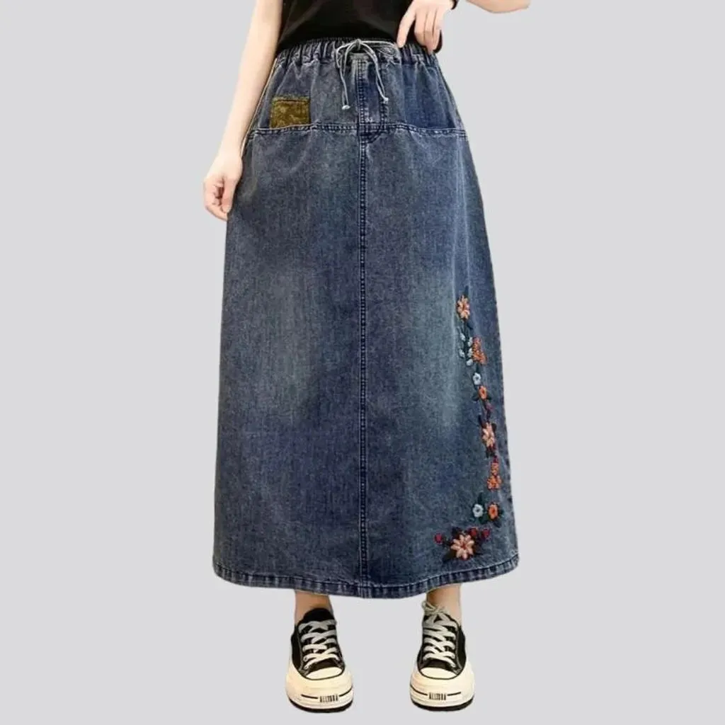 Vintage boho jean skirt for women