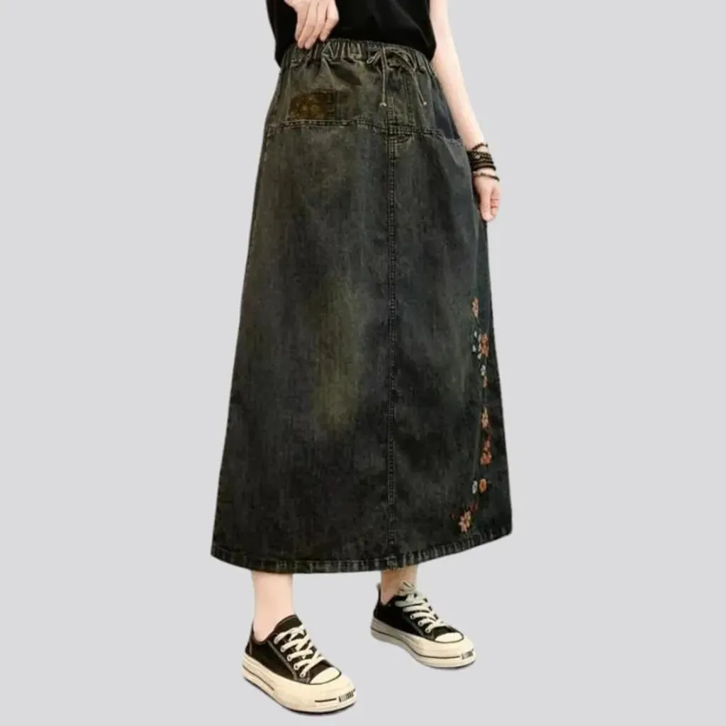 Vintage boho jean skirt for women