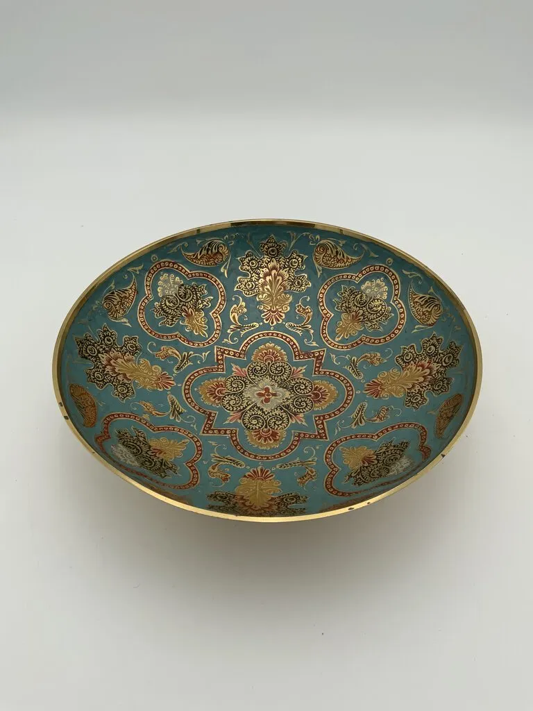 Vintage Brass Enameled Dish