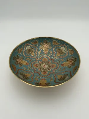 Vintage Brass Enameled Dish