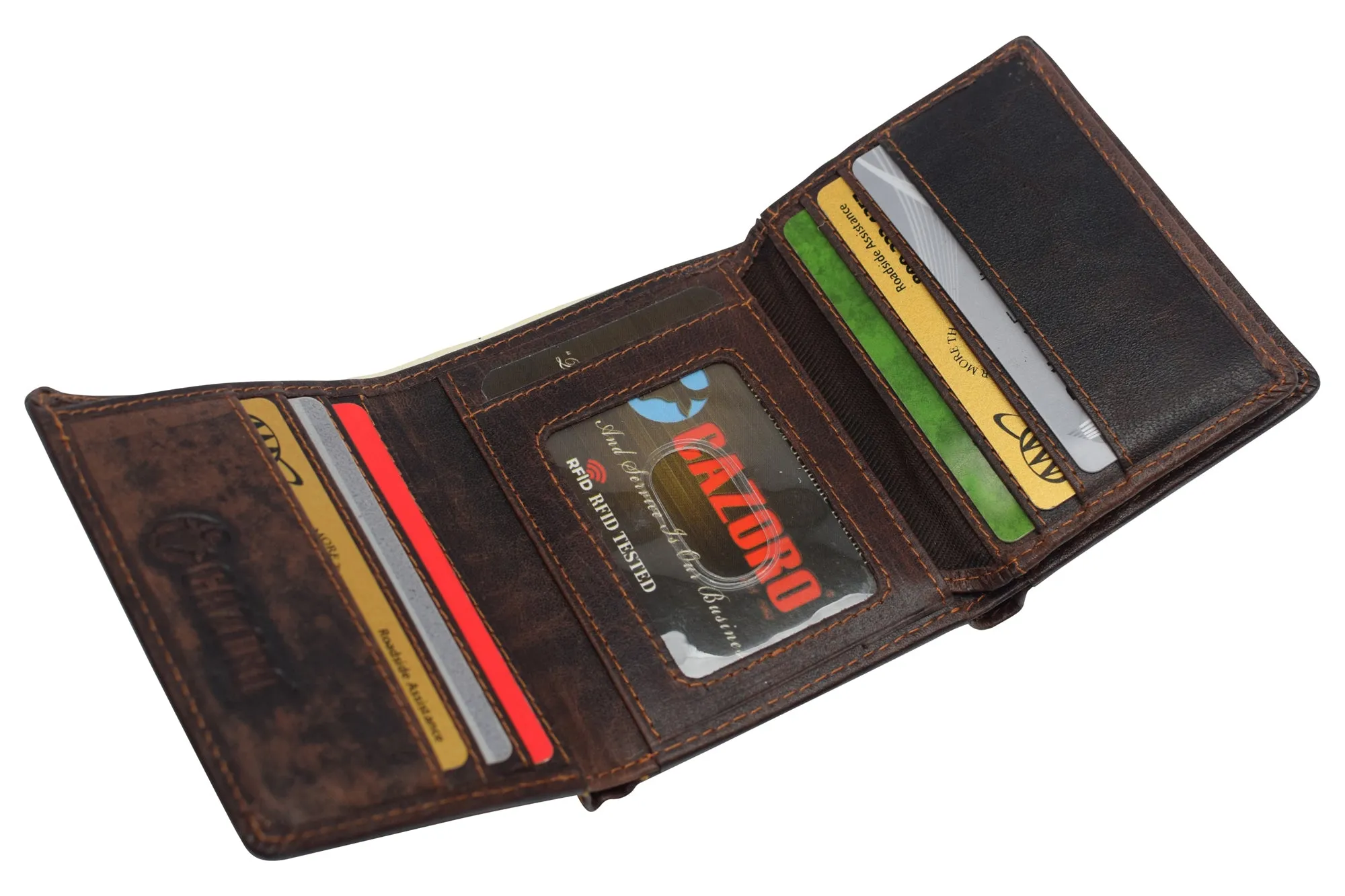 Vintage Buffalo Leather Men's RFID Trifold Wallet With Double ID Windows