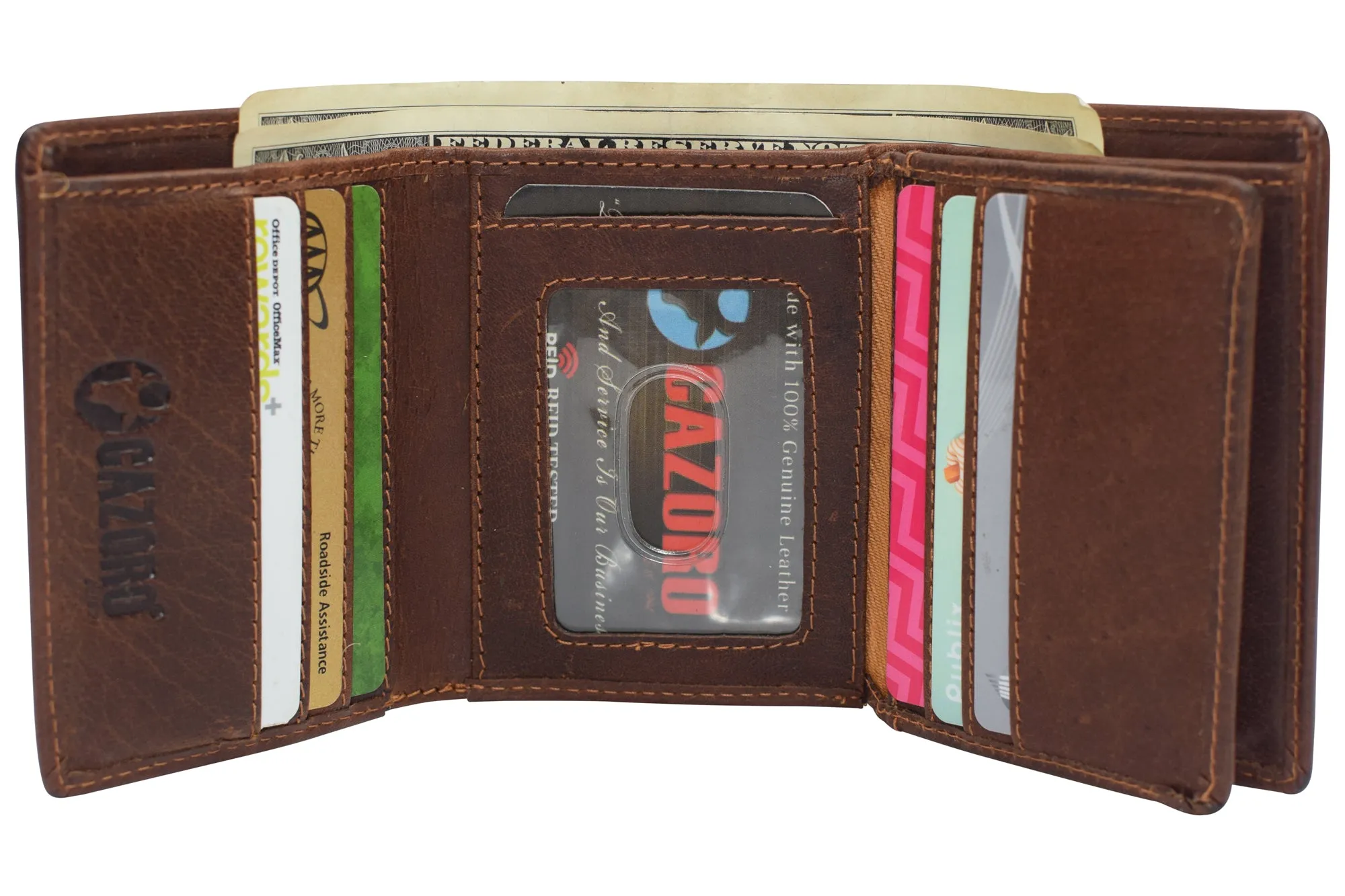 Vintage Buffalo Leather Men's RFID Trifold Wallet With Double ID Windows