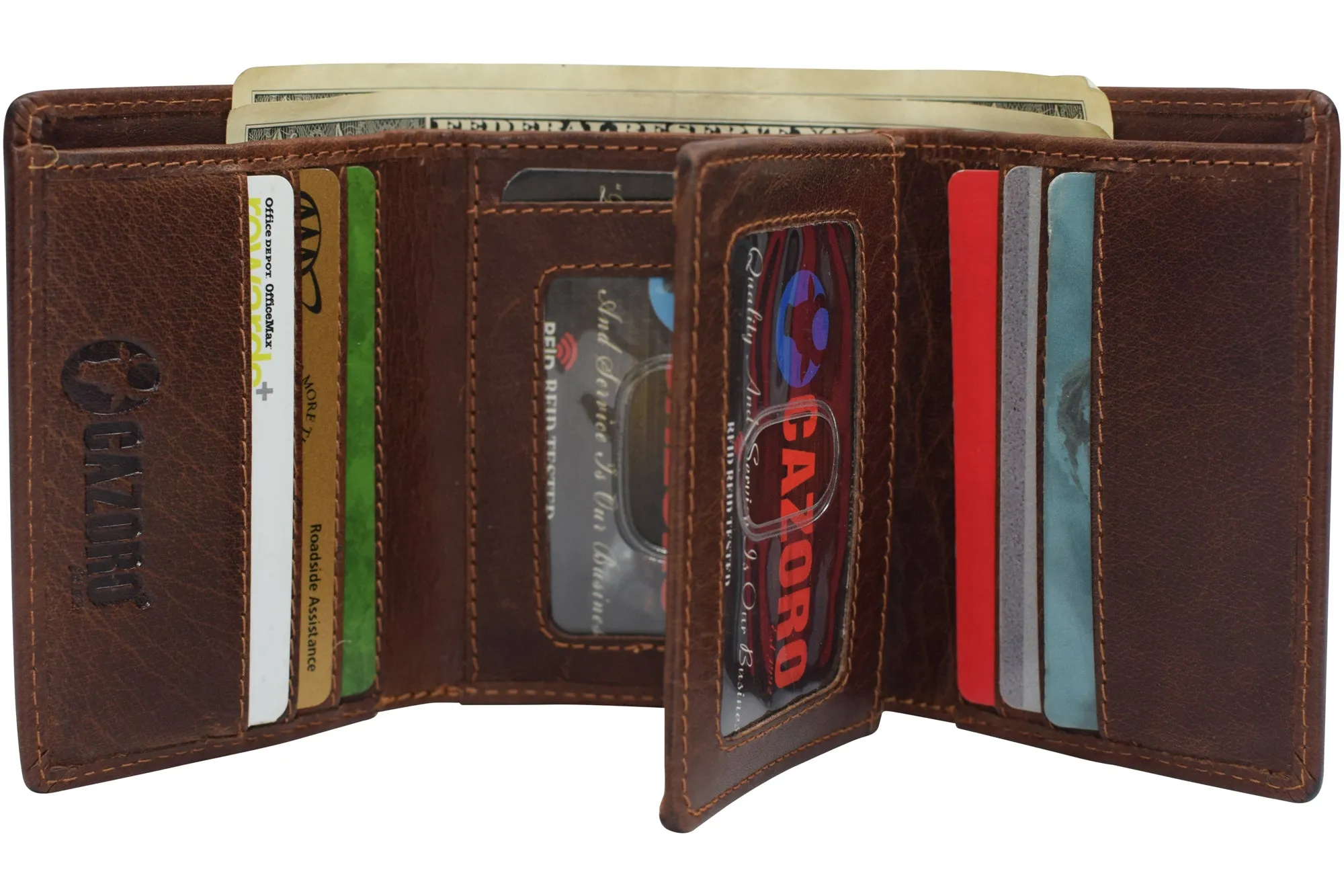 Vintage Buffalo Leather Men's RFID Trifold Wallet With Double ID Windows