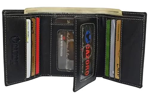 Vintage Buffalo Leather Men's RFID Trifold Wallet With Double ID Windows