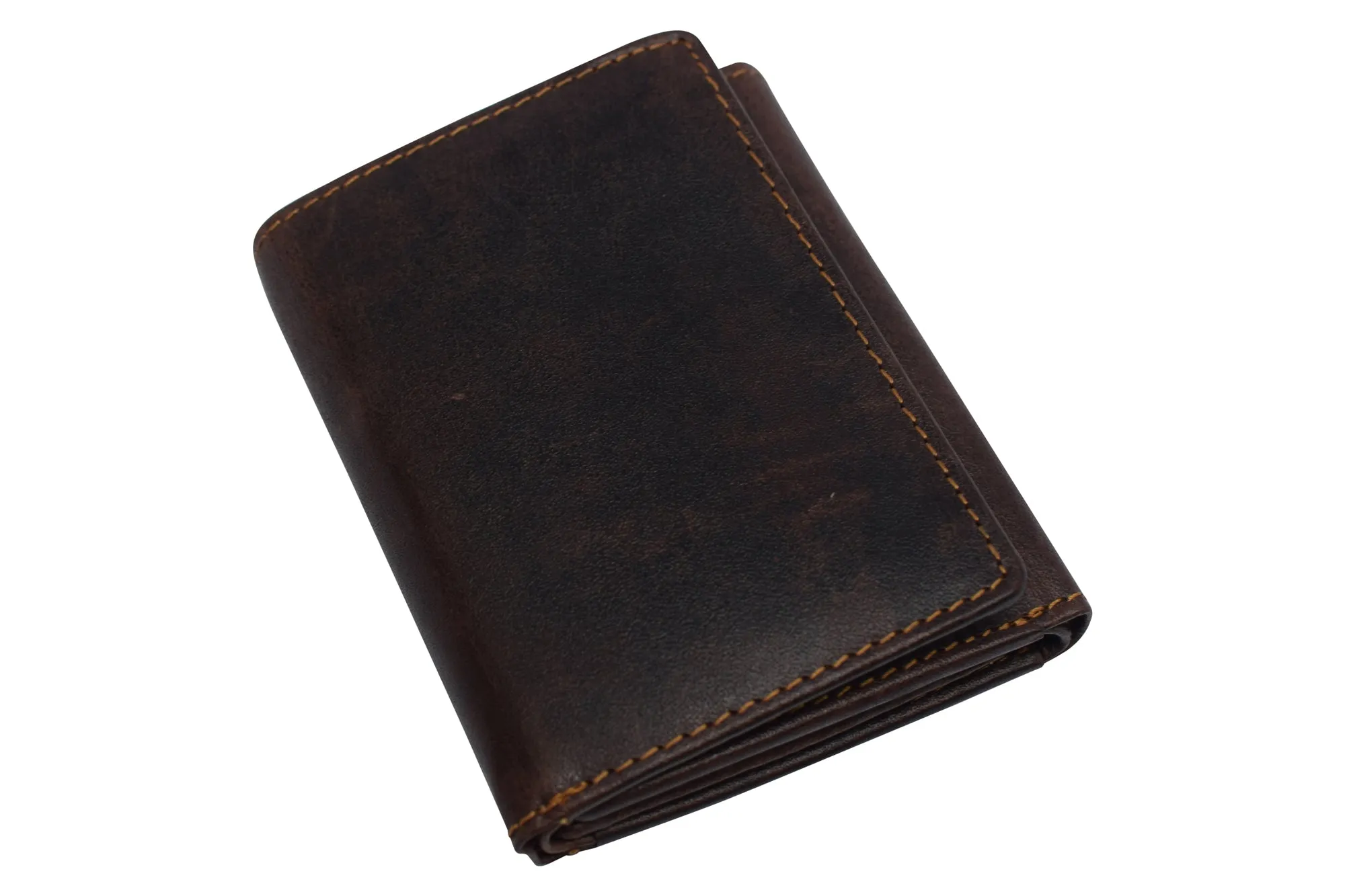 Vintage Buffalo Leather Men's RFID Trifold Wallet With Double ID Windows