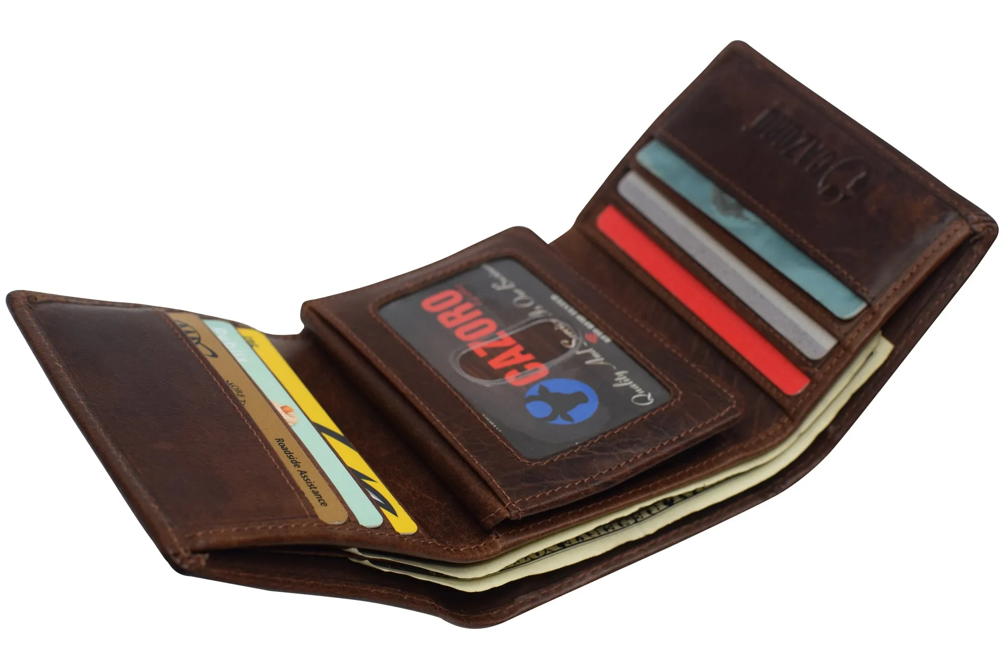 Vintage Buffalo Leather Men's RFID Trifold Wallet With Double ID Windows