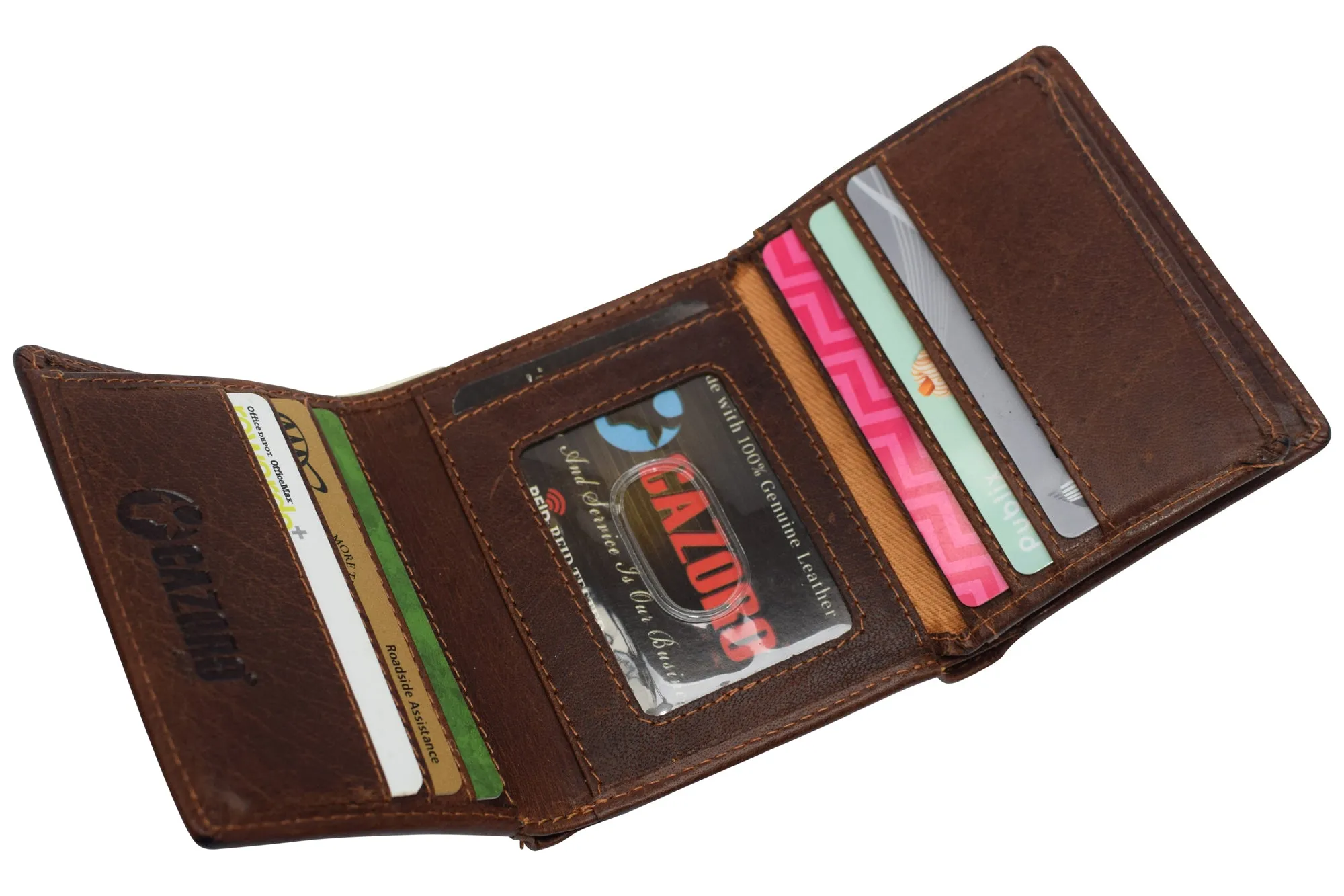 Vintage Buffalo Leather Men's RFID Trifold Wallet With Double ID Windows