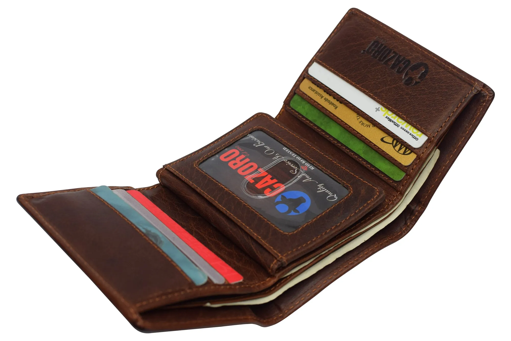 Vintage Buffalo Leather Men's RFID Trifold Wallet With Double ID Windows