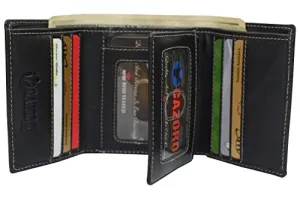 Vintage Buffalo Leather Men's RFID Trifold Wallet With Double ID Windows