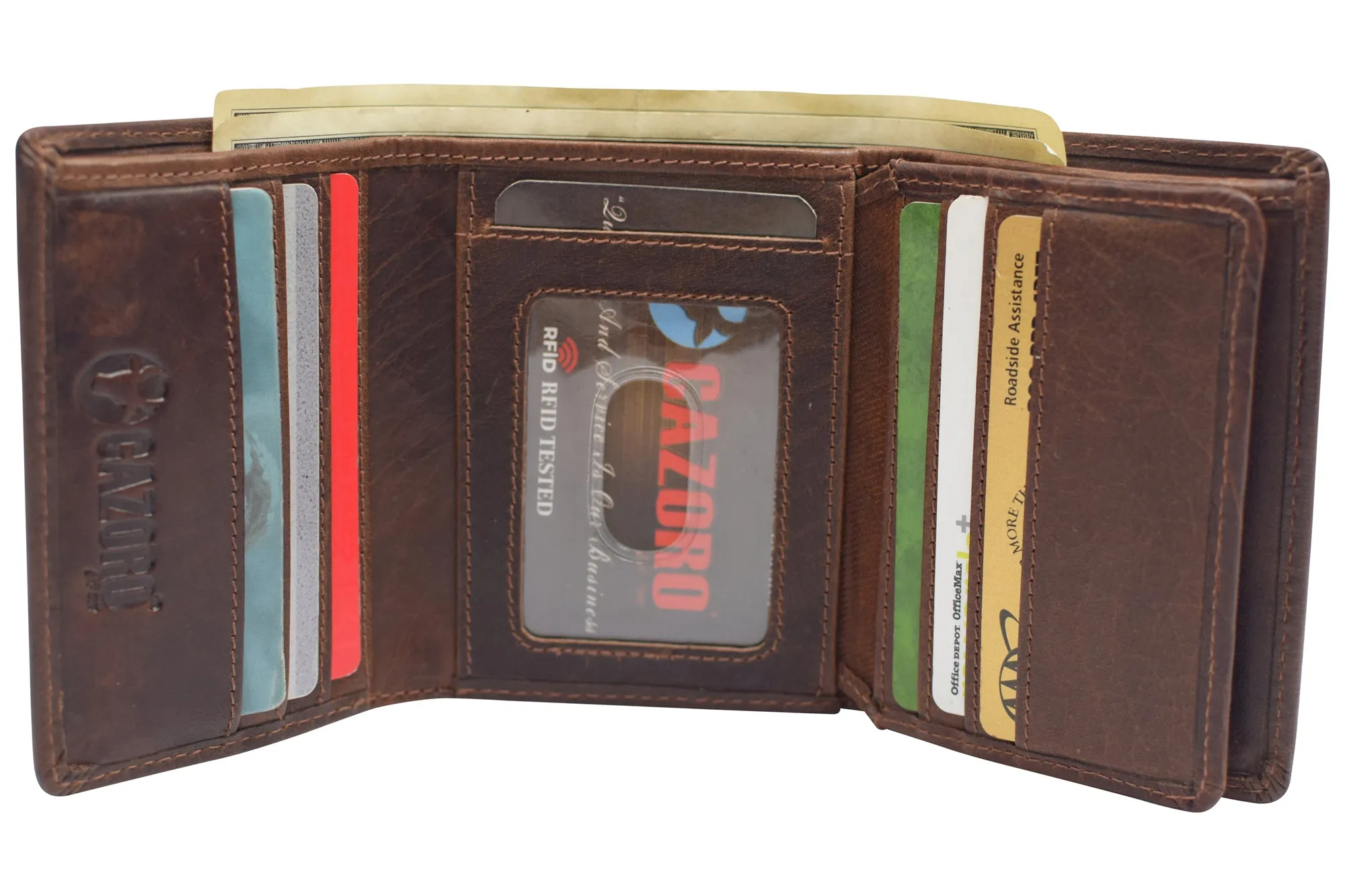 Vintage Buffalo Leather Men's RFID Trifold Wallet With Double ID Windows