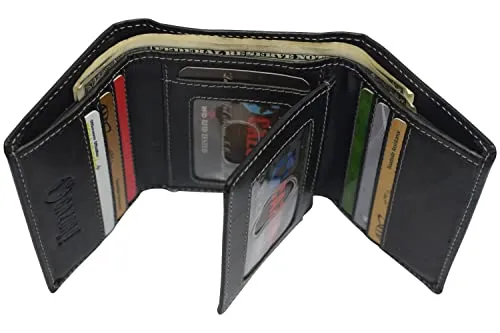 Vintage Buffalo Leather Men's RFID Trifold Wallet With Double ID Windows