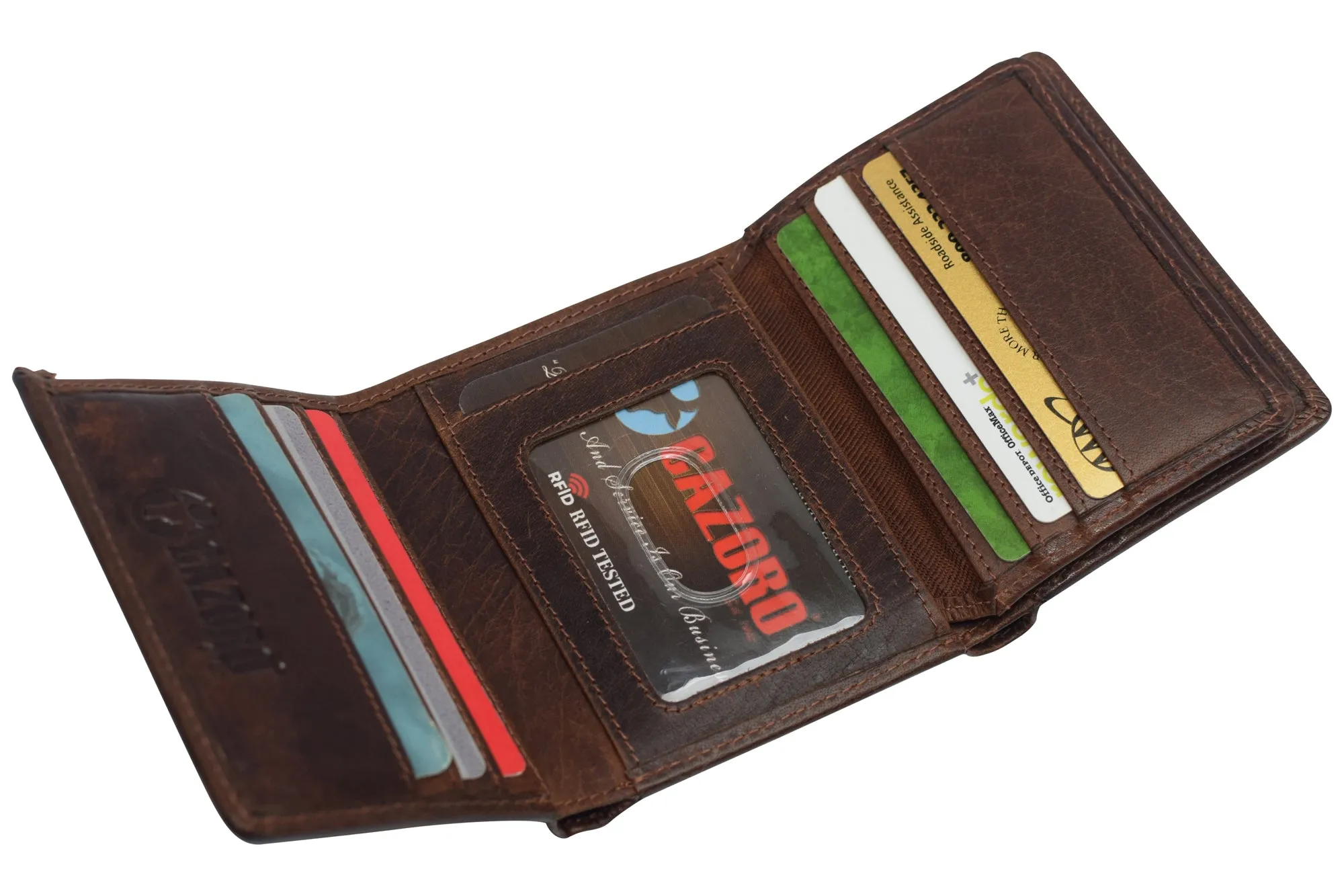 Vintage Buffalo Leather Men's RFID Trifold Wallet With Double ID Windows