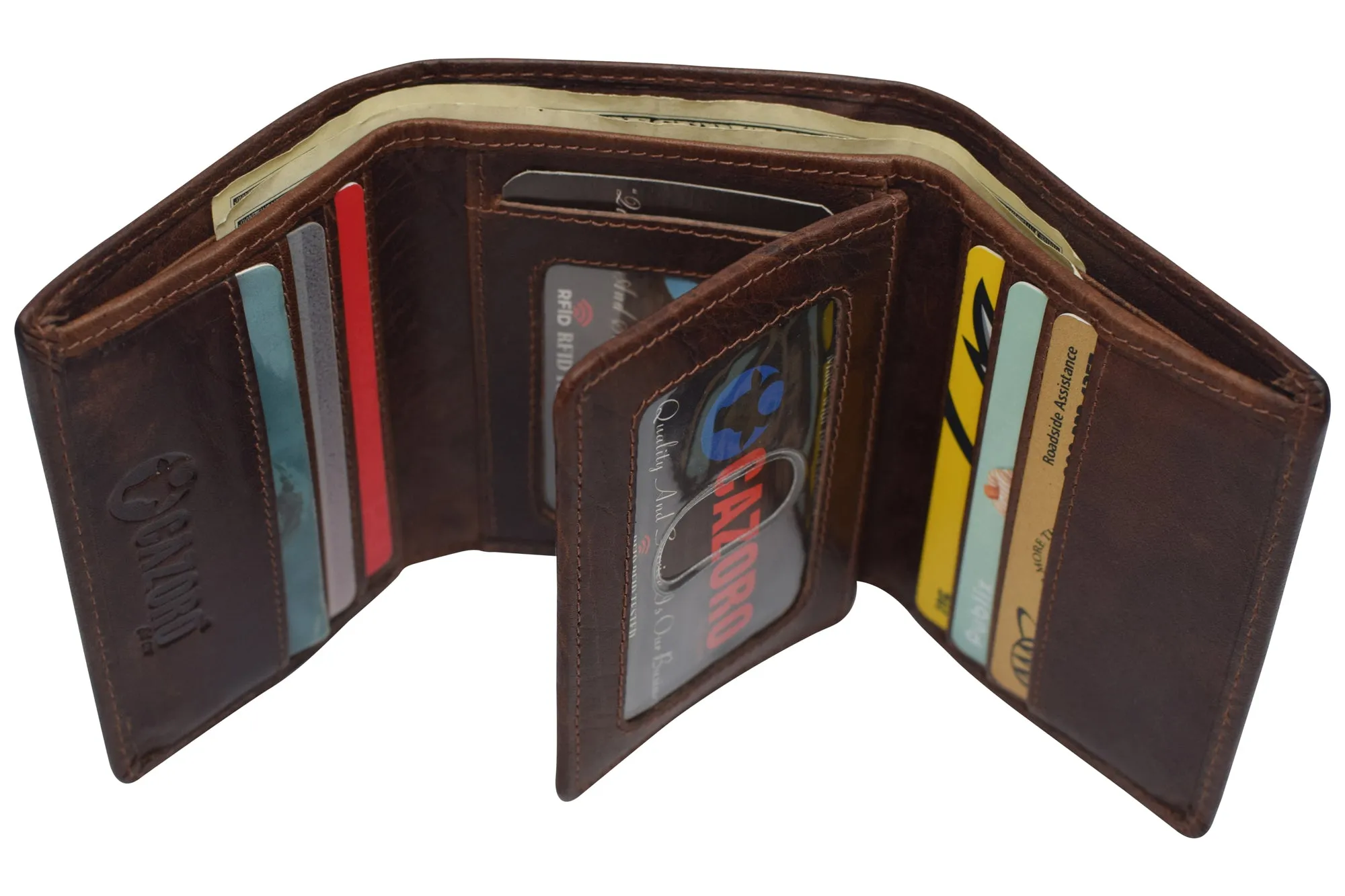 Vintage Buffalo Leather Men's RFID Trifold Wallet With Double ID Windows