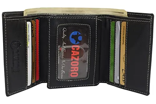 Vintage Buffalo Leather Men's RFID Trifold Wallet With Double ID Windows