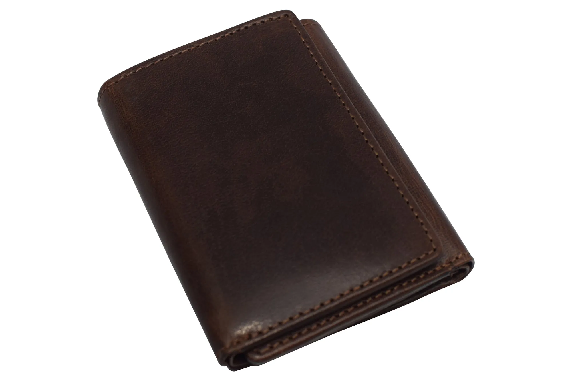 Vintage Buffalo Leather Men's RFID Trifold Wallet With Double ID Windows