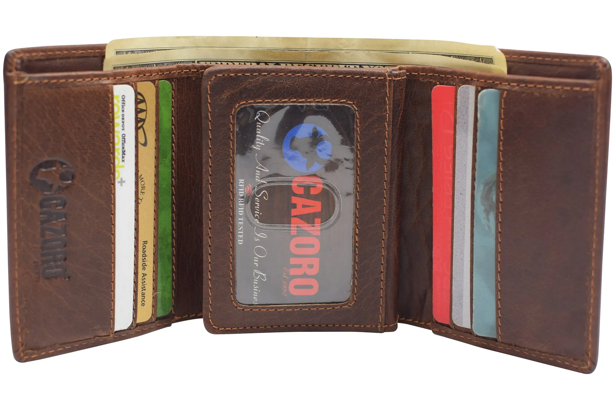 Vintage Buffalo Leather Men's RFID Trifold Wallet With Double ID Windows