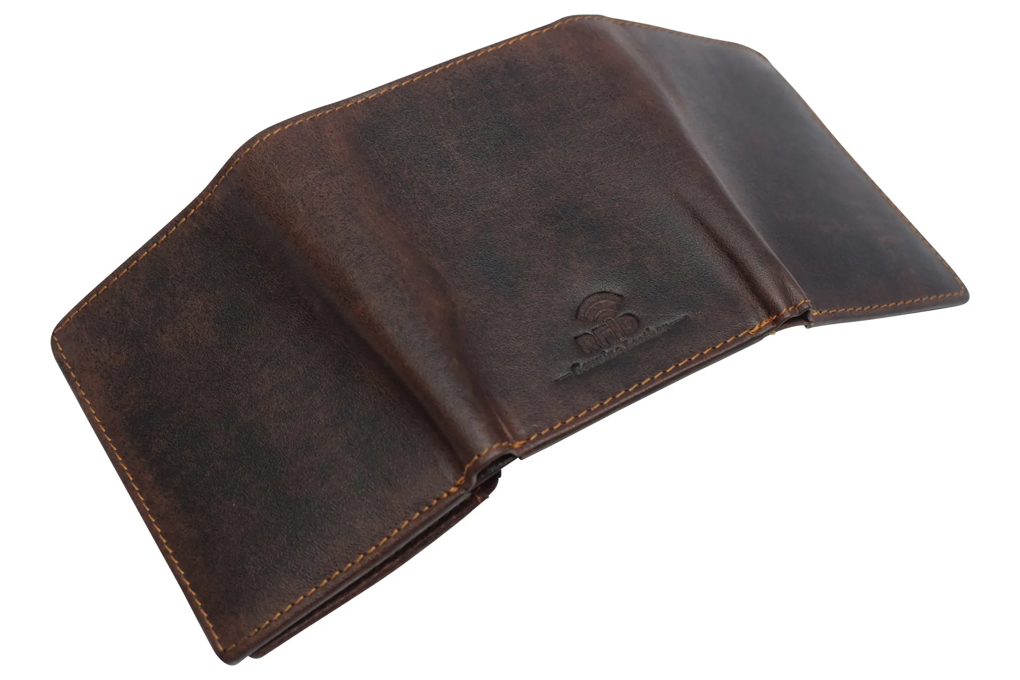 Vintage Buffalo Leather Men's RFID Trifold Wallet With Double ID Windows