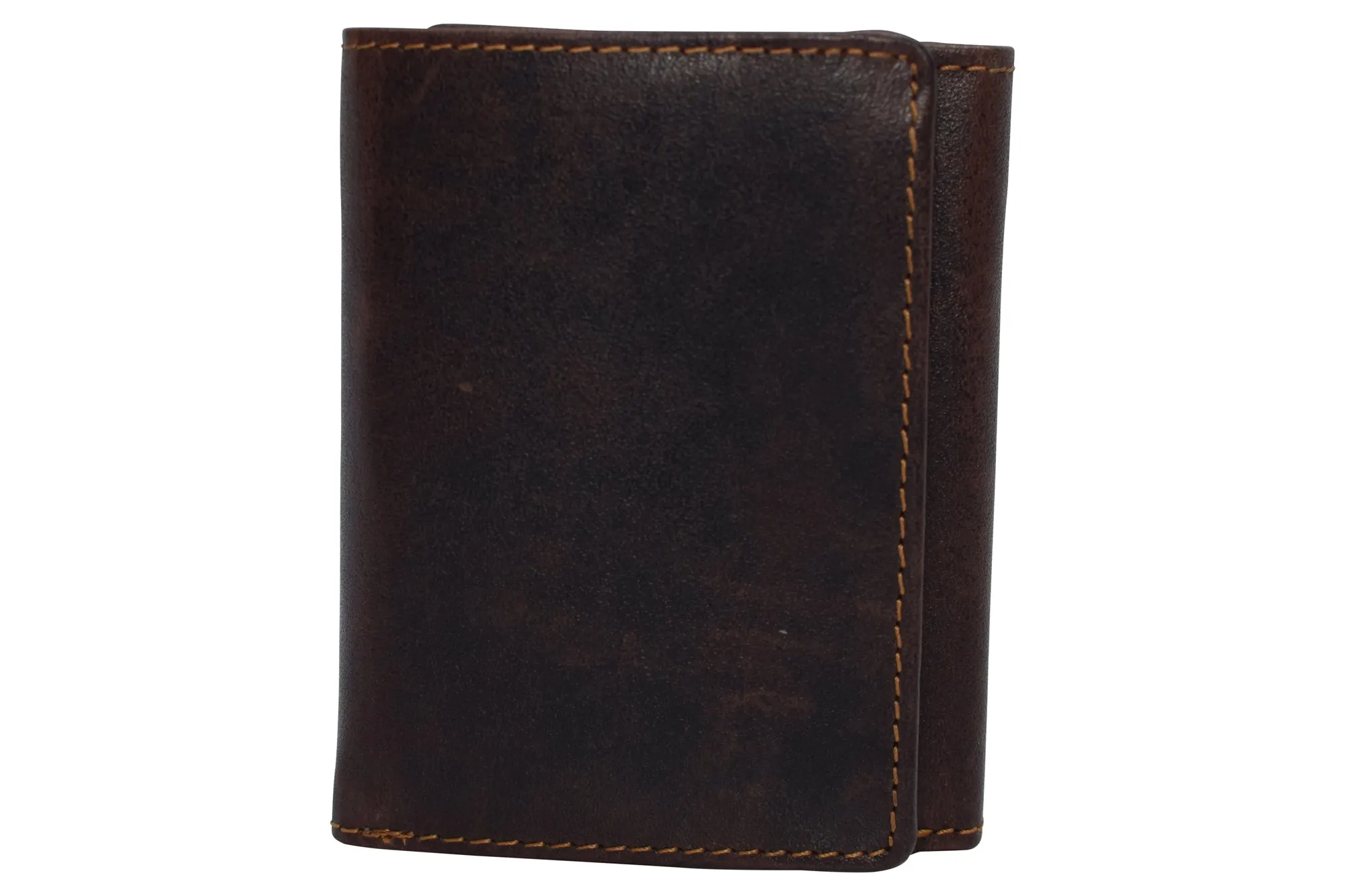 Vintage Buffalo Leather Men's RFID Trifold Wallet With Double ID Windows