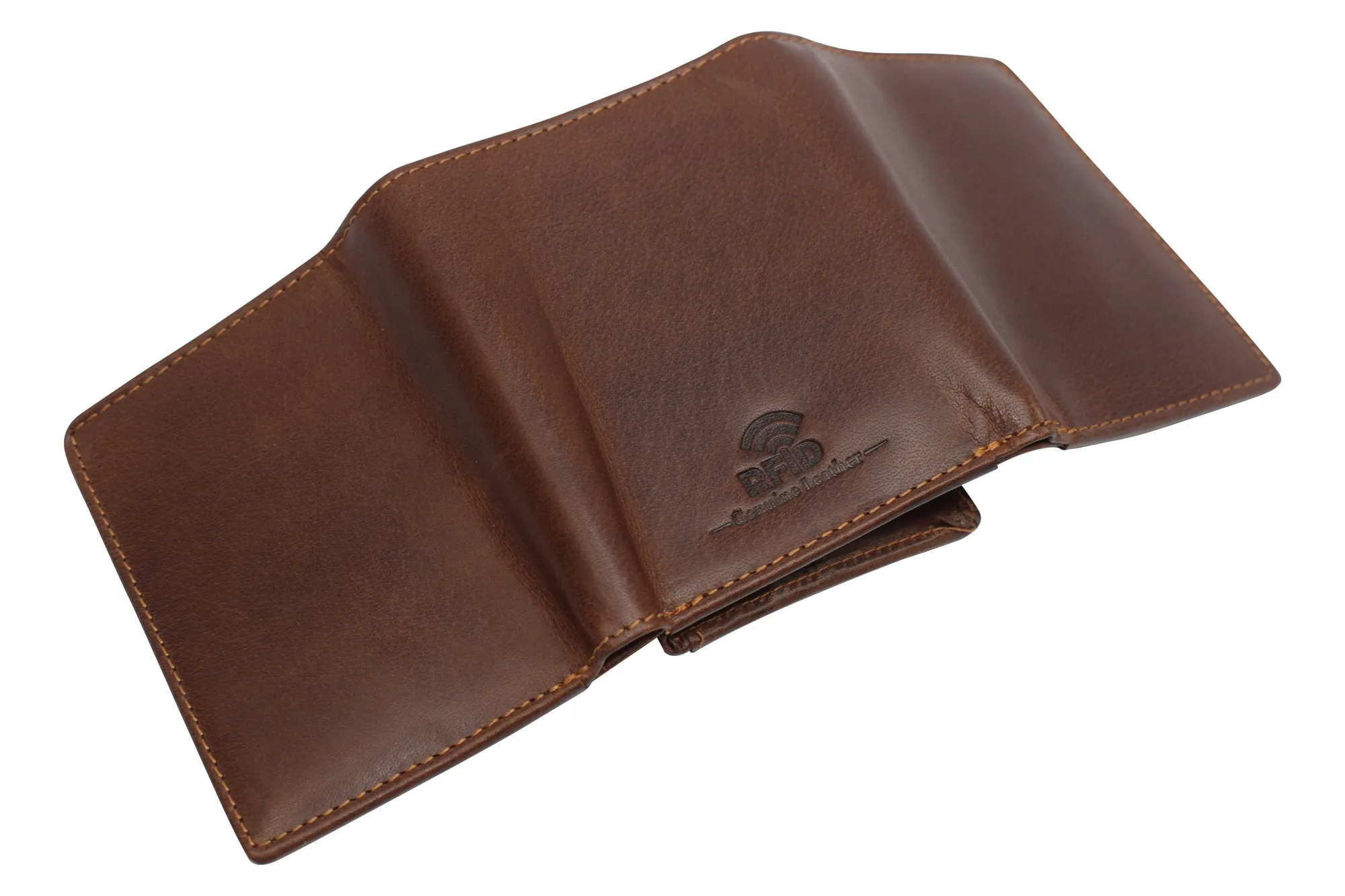 Vintage Buffalo Leather Men's RFID Trifold Wallet With Double ID Windows