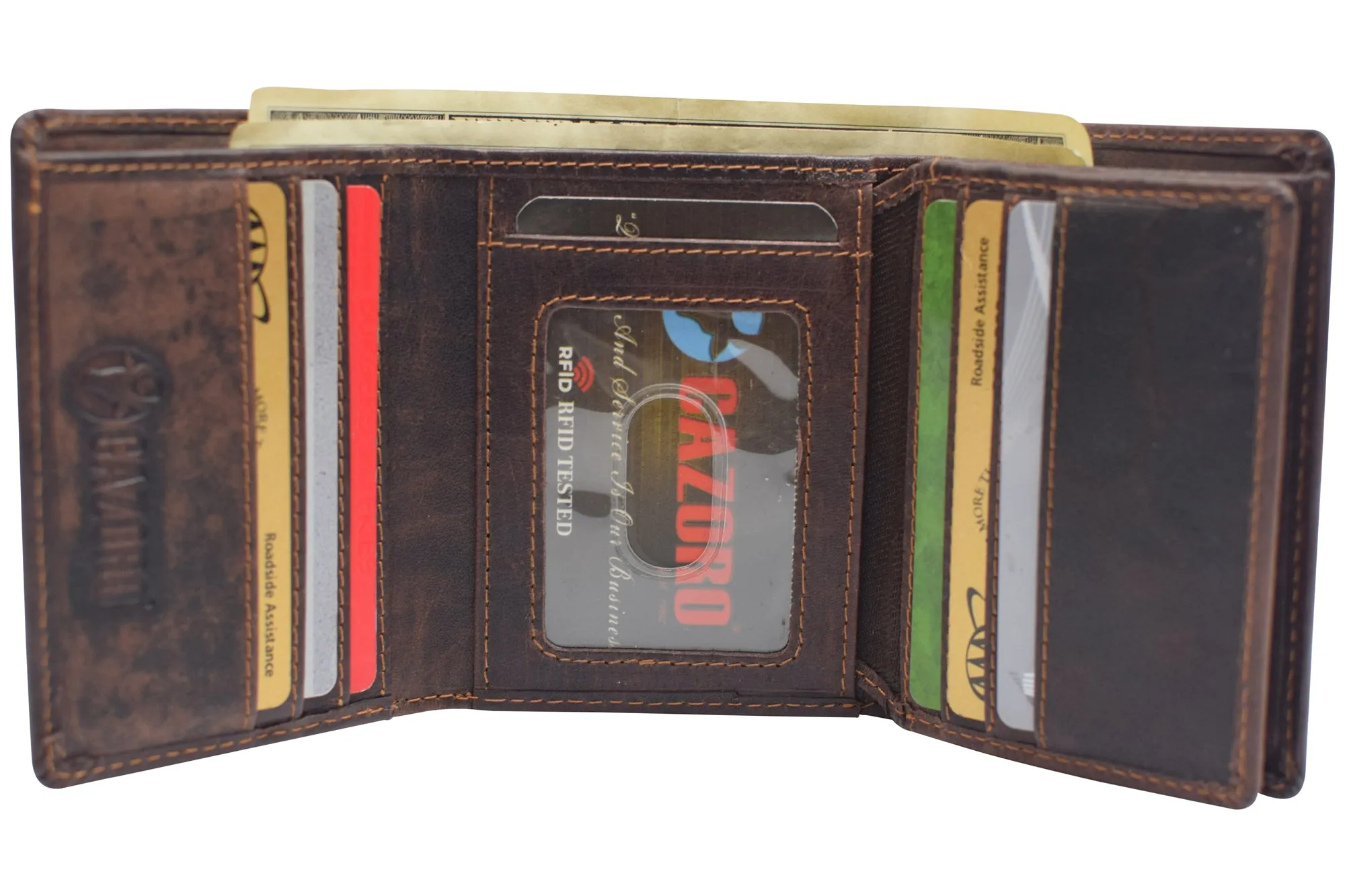 Vintage Buffalo Leather Men's RFID Trifold Wallet With Double ID Windows