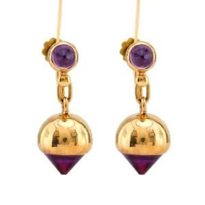 Vintage Cabochon Amethyst 18K Yellow Gold Earrings