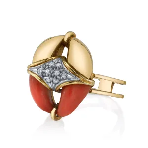 Vintage Coral Diamond Ring