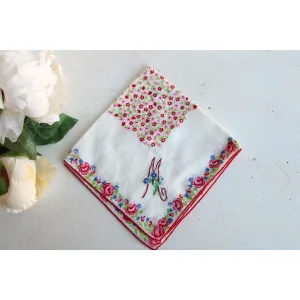 Vintage Cotton  Monogram M  Handkerchief