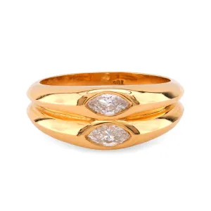 Vintage Diamond 18K Yellow Gold Dual Layer Ring