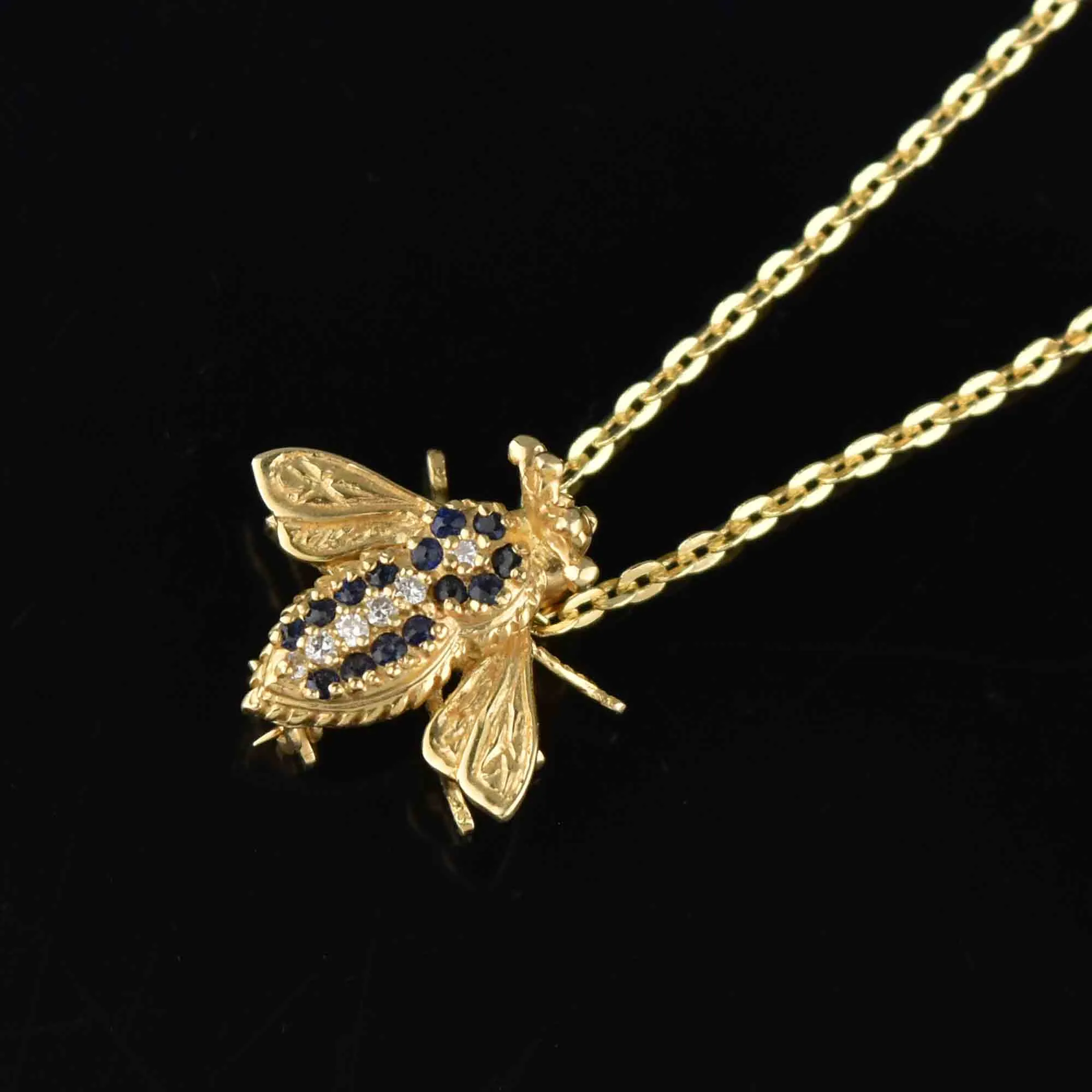 Vintage Diamond Sapphire Bumblebee Brooch Pendant