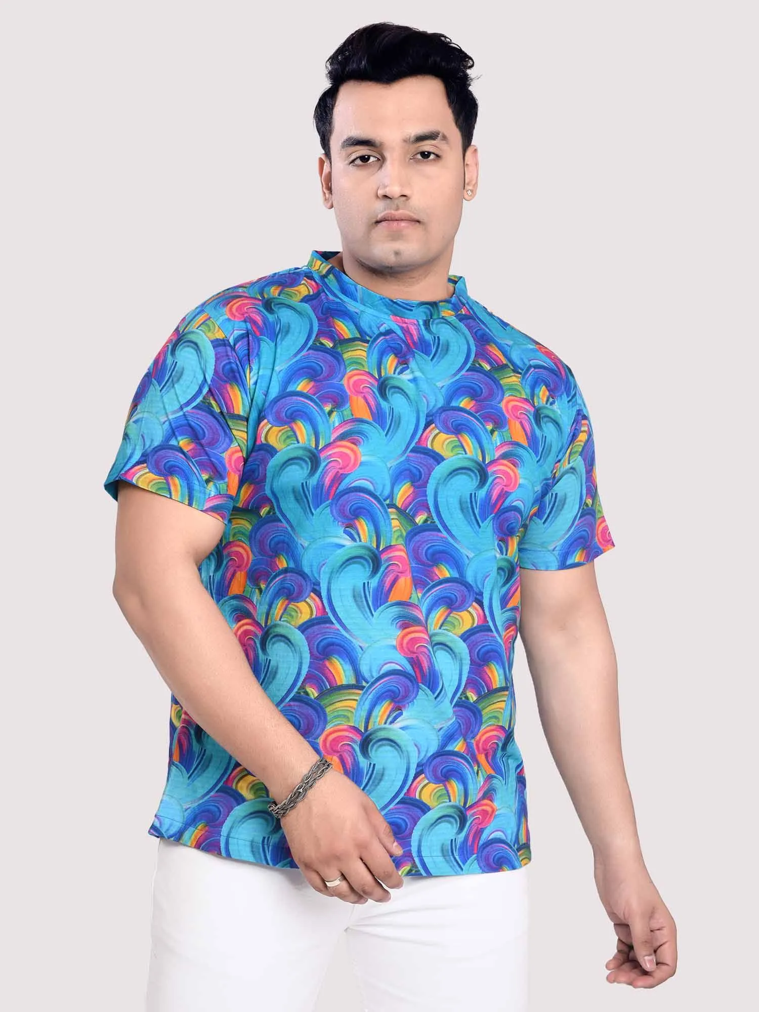 Vintage Digital Printed Round Neck T-Shirt Men's Plus Size