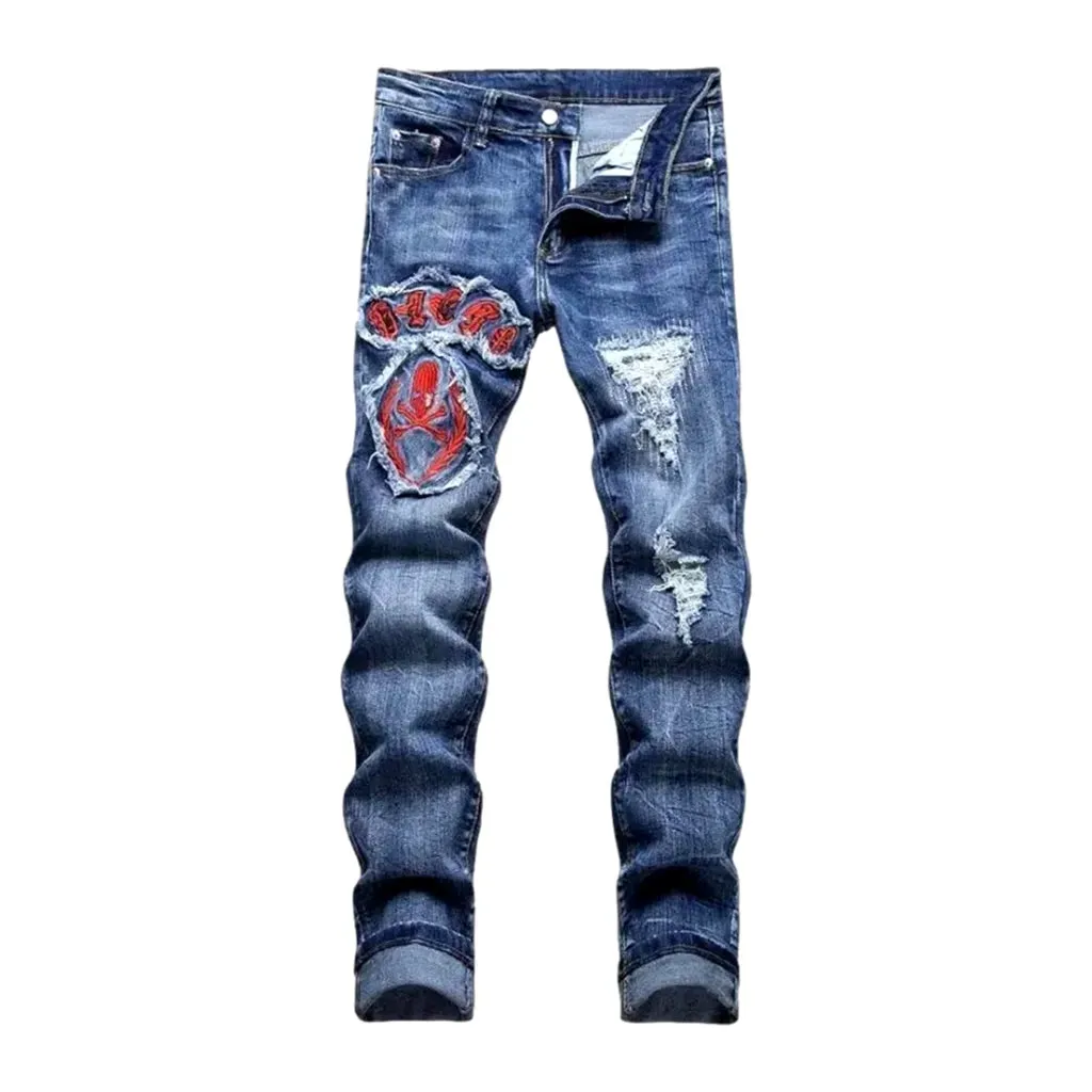 Vintage distressed embroidered men's jeans