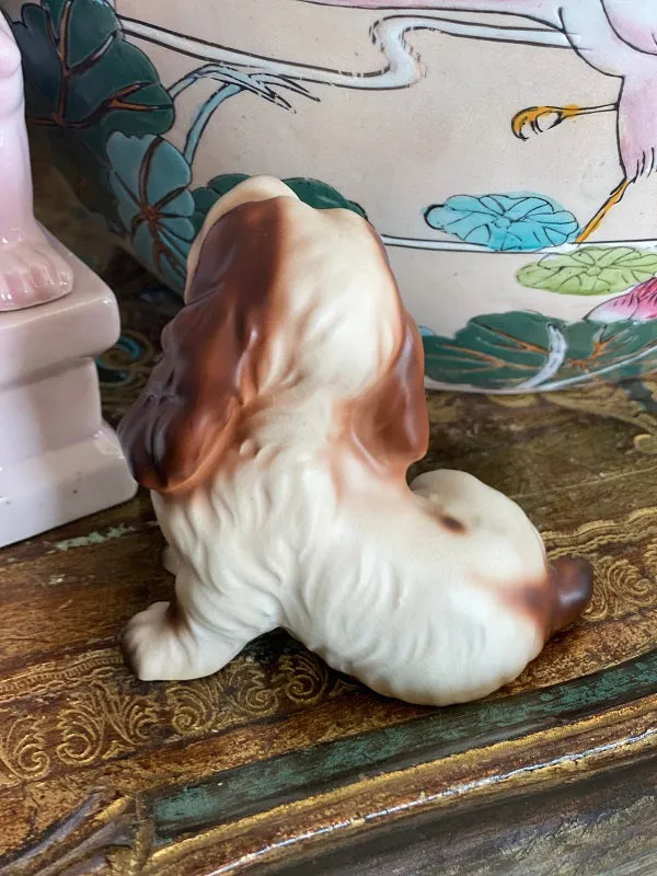 Vintage Dog Figurine Spotted Brown and Cream from Japan (Dark Brown Puppy Eyes)