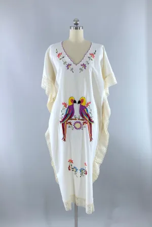 Vintage Embroidered Parrots Caftan Dress