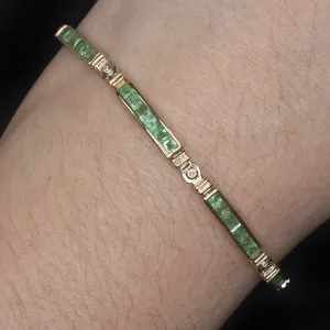 VINTAGE EMERALD DIAMOND BRACELET 14k YELLOW GOLD CHANNEL SET NATURAL ESTATE