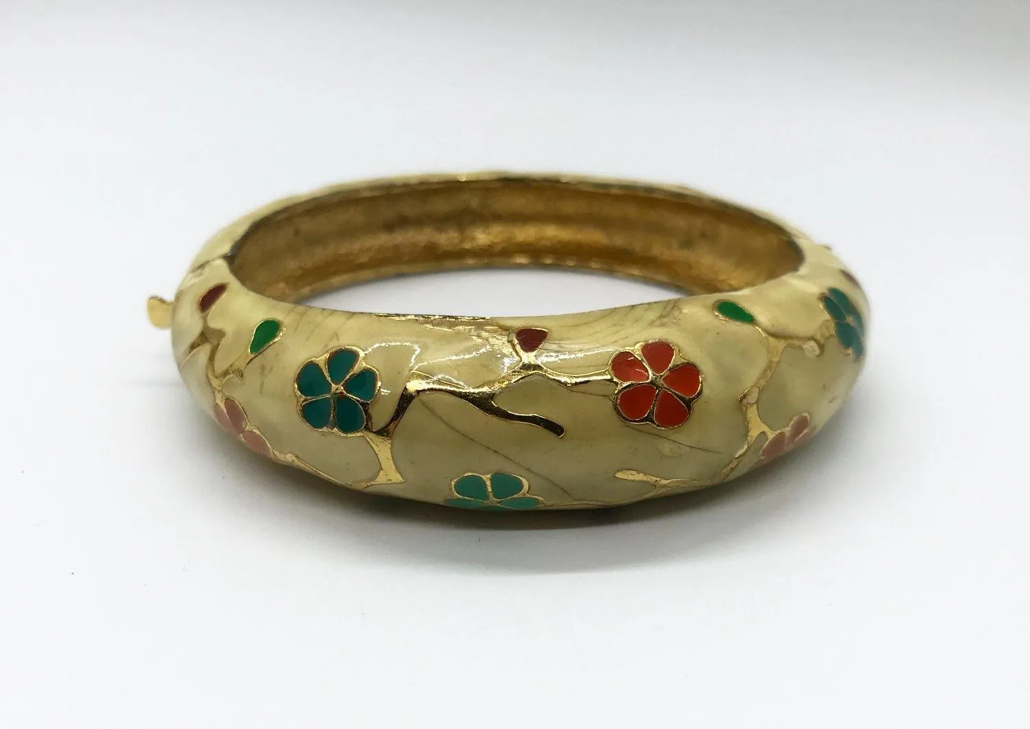 Vintage Enameled Floral Bangle Bracelet