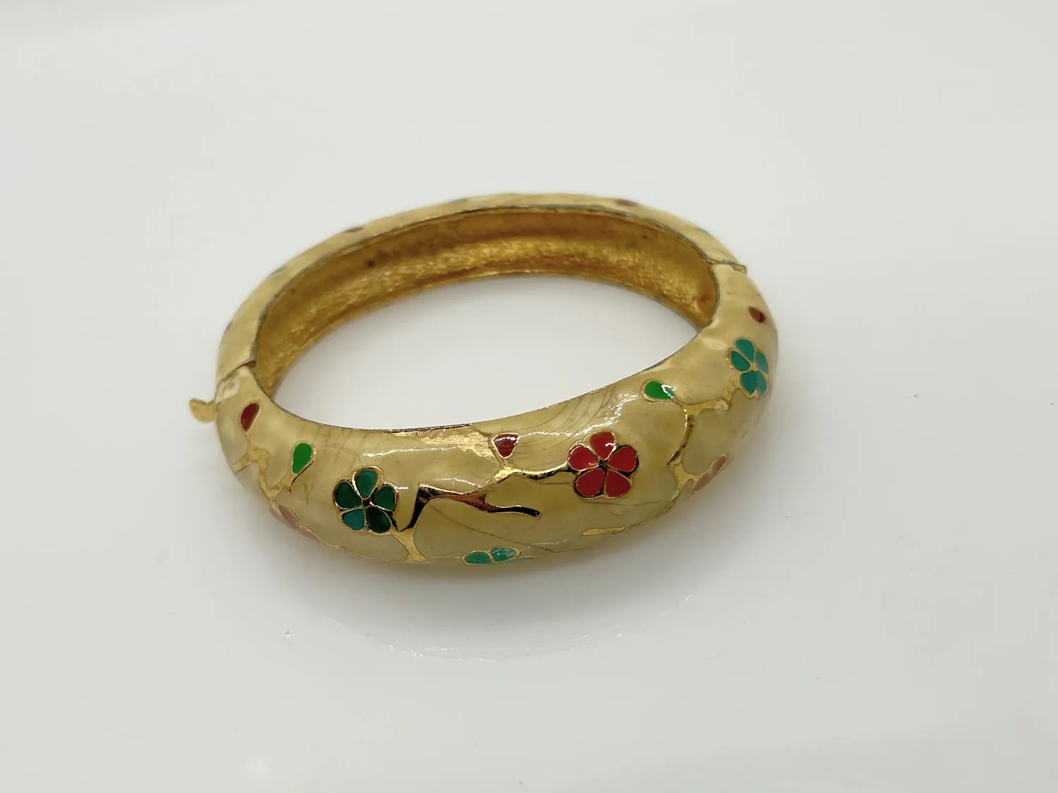 Vintage Enameled Floral Bangle Bracelet