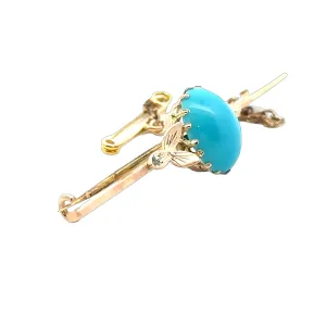 Vintage Excellence 9ct Yellow Gold single stone Turquoise Brooch