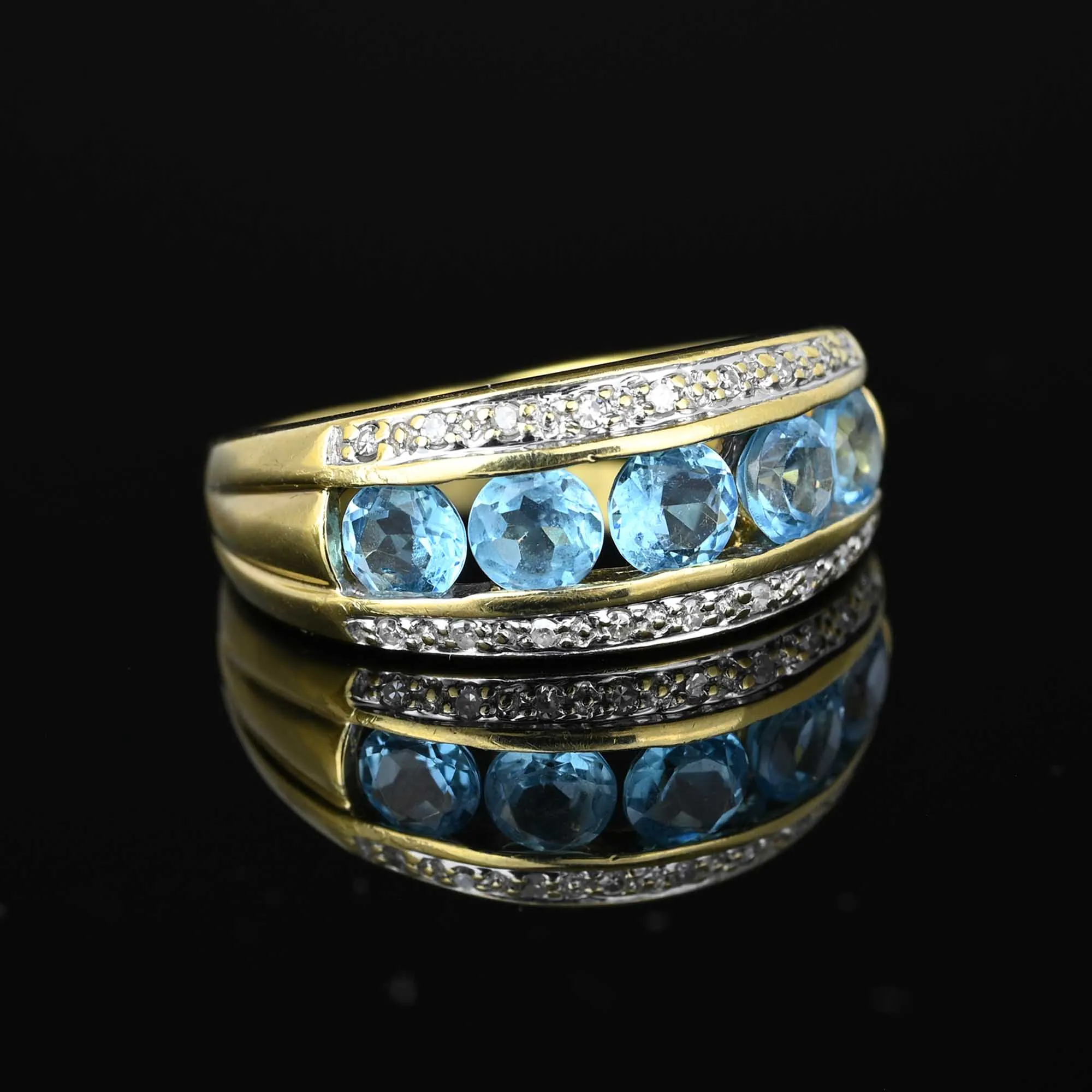 Vintage Five Stone Blue Topaz Diamond Ring Band