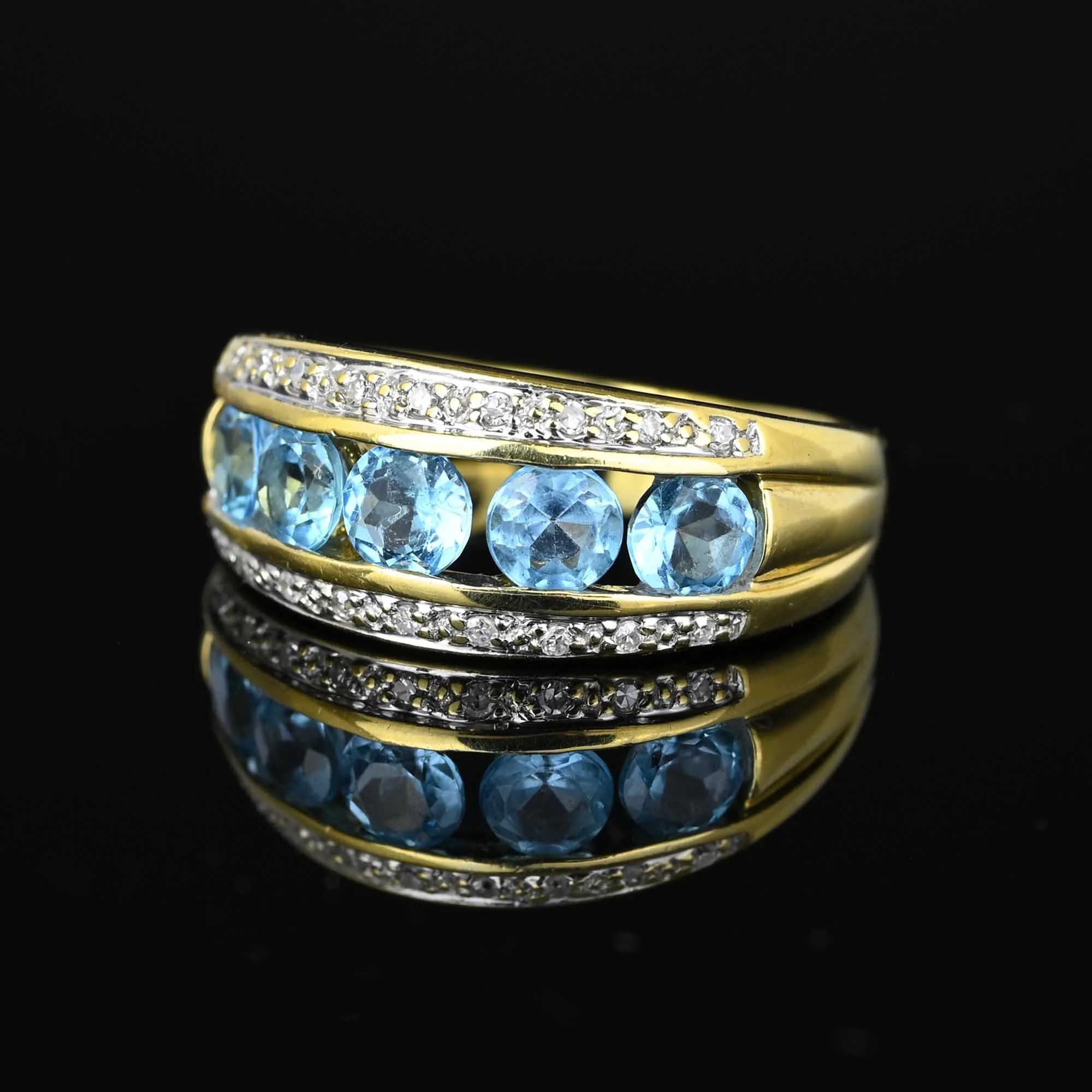 Vintage Five Stone Blue Topaz Diamond Ring Band