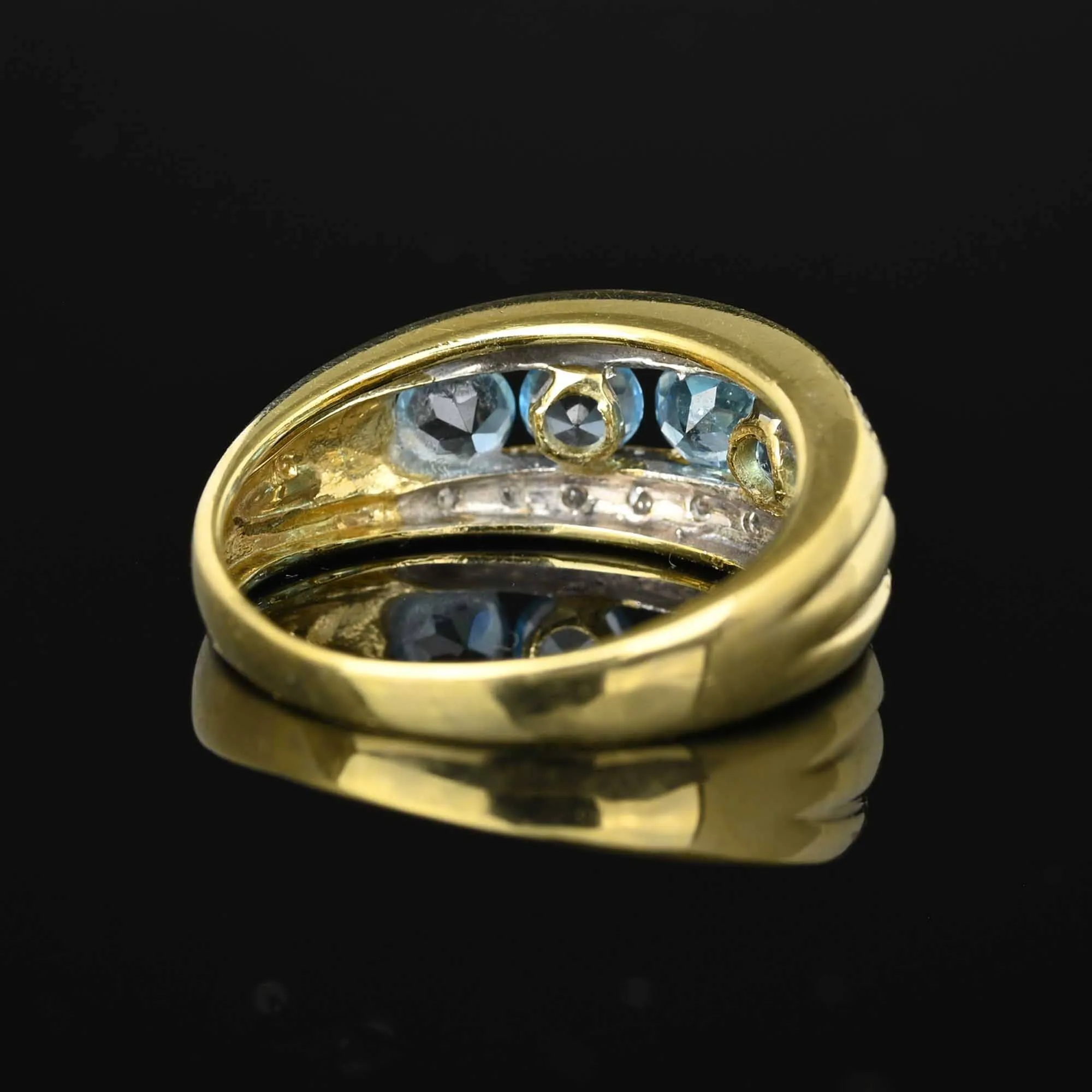 Vintage Five Stone Blue Topaz Diamond Ring Band