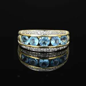 Vintage Five Stone Blue Topaz Diamond Ring Band